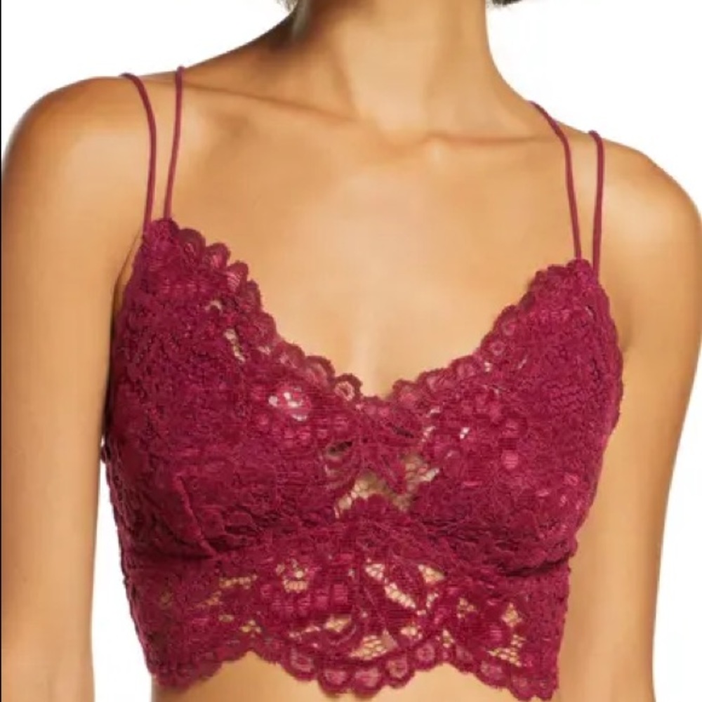 NWT Free People Celine Longline Bralette Crochet Lace Design in Mulberry